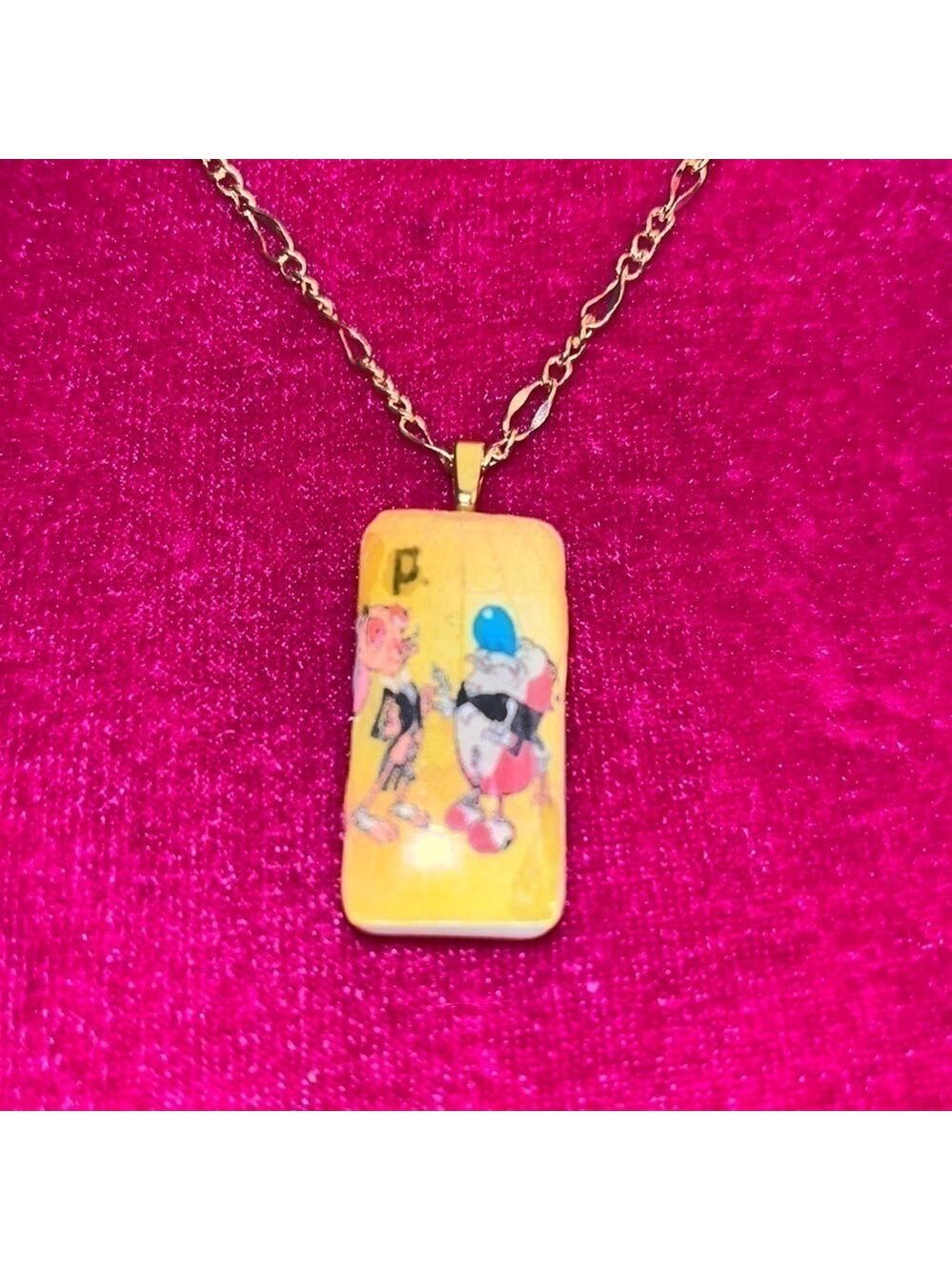 Y2K Ren & Stimpy Necklace Vintage Upcycled Domino